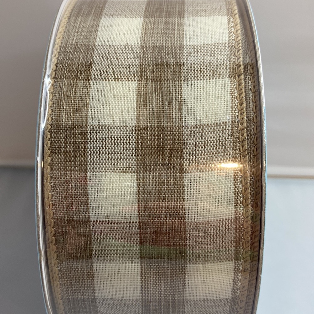 Member's Mark Tan & Cream Plaid Wired Ribbon